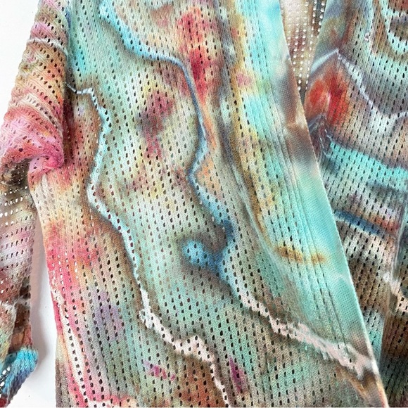 Handmade Tie Dye Cardigan Sweater Womens Size Small XS Mesh Knit Wearable Art - Picture 6 of 14
